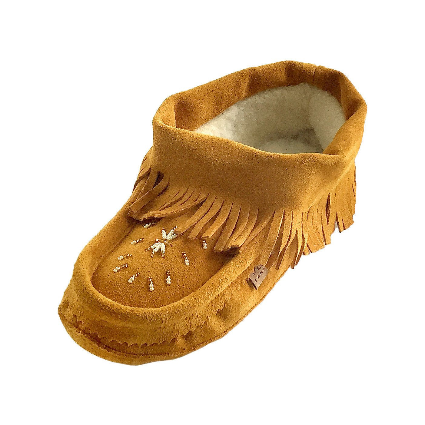 Women's Fringed Lined Beaded Moccasin Slippers